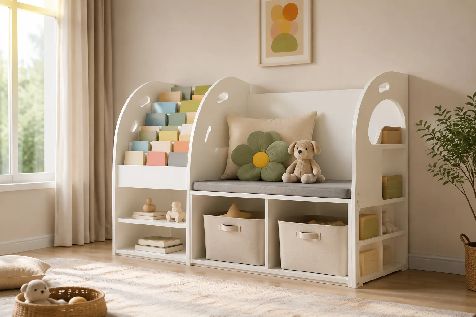 Sovaeli Kids Bookshelf with Reading Nook Seat - Image 3