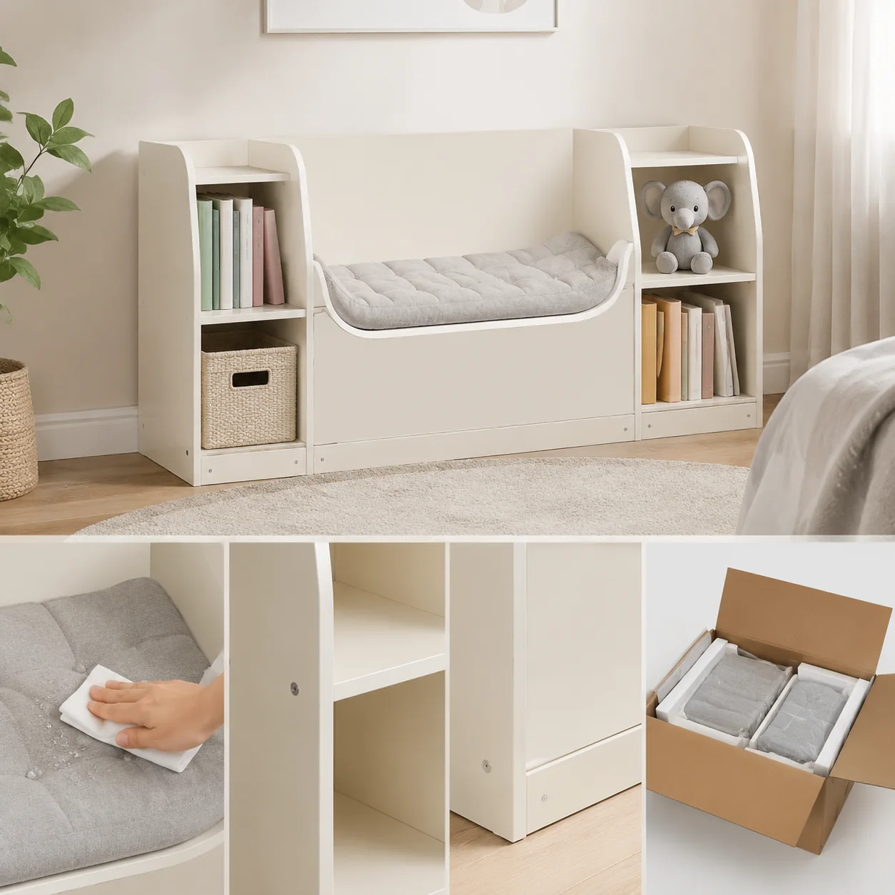 Sovaeli Kids Bookshelf with Reading Nook Seat - Image 4